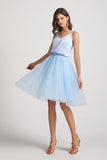 silky light blue short bridesmaid gowns