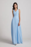light blue sleeveless chiffon maid of honor dresses