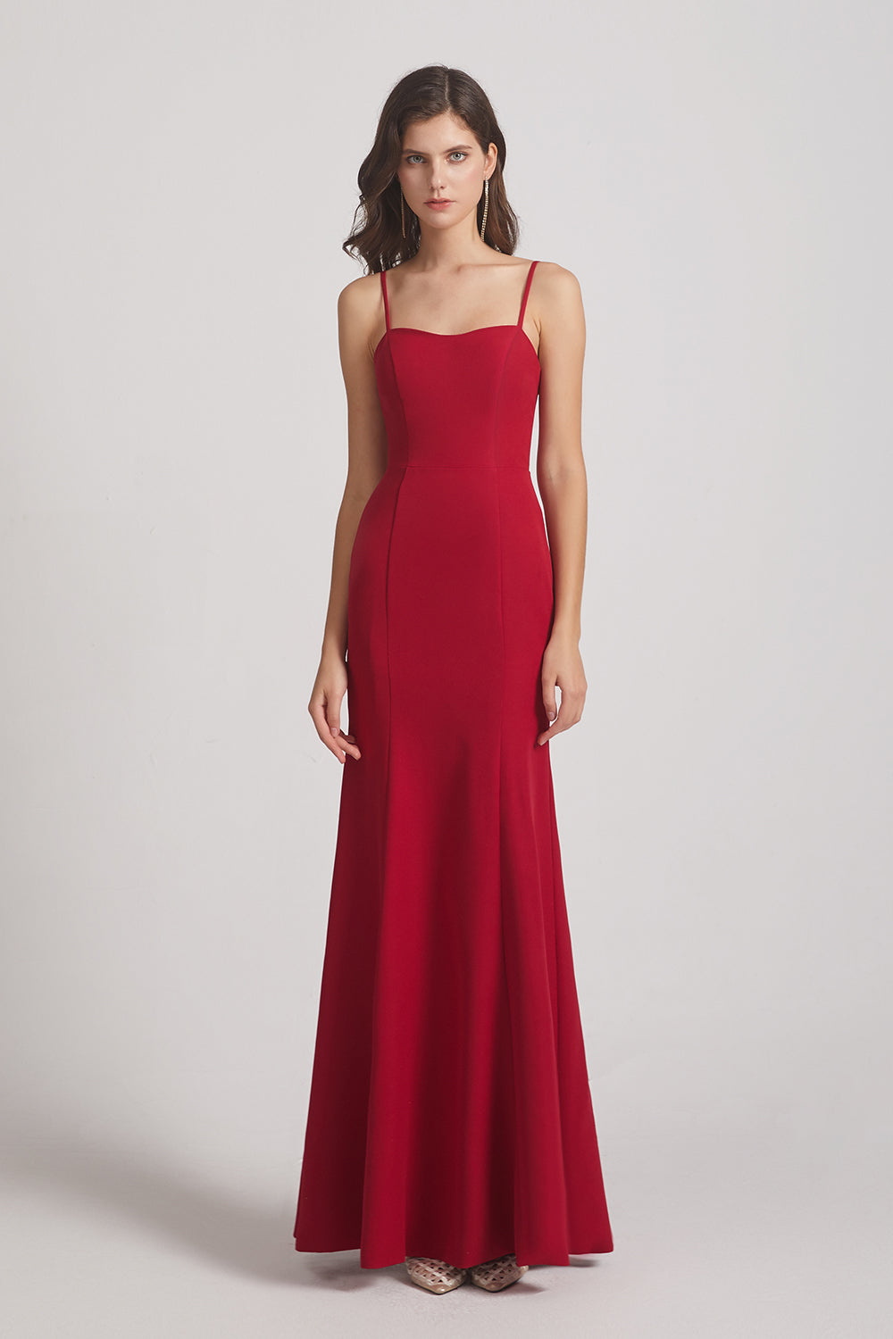 floor length red bridesmaid gown