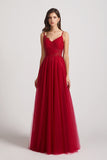 a-line tulle pleated bridesmaid gowns