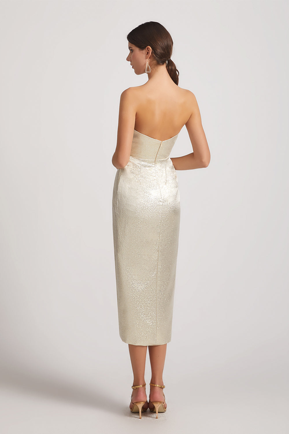 backless metallic sheath bridesmaid gown