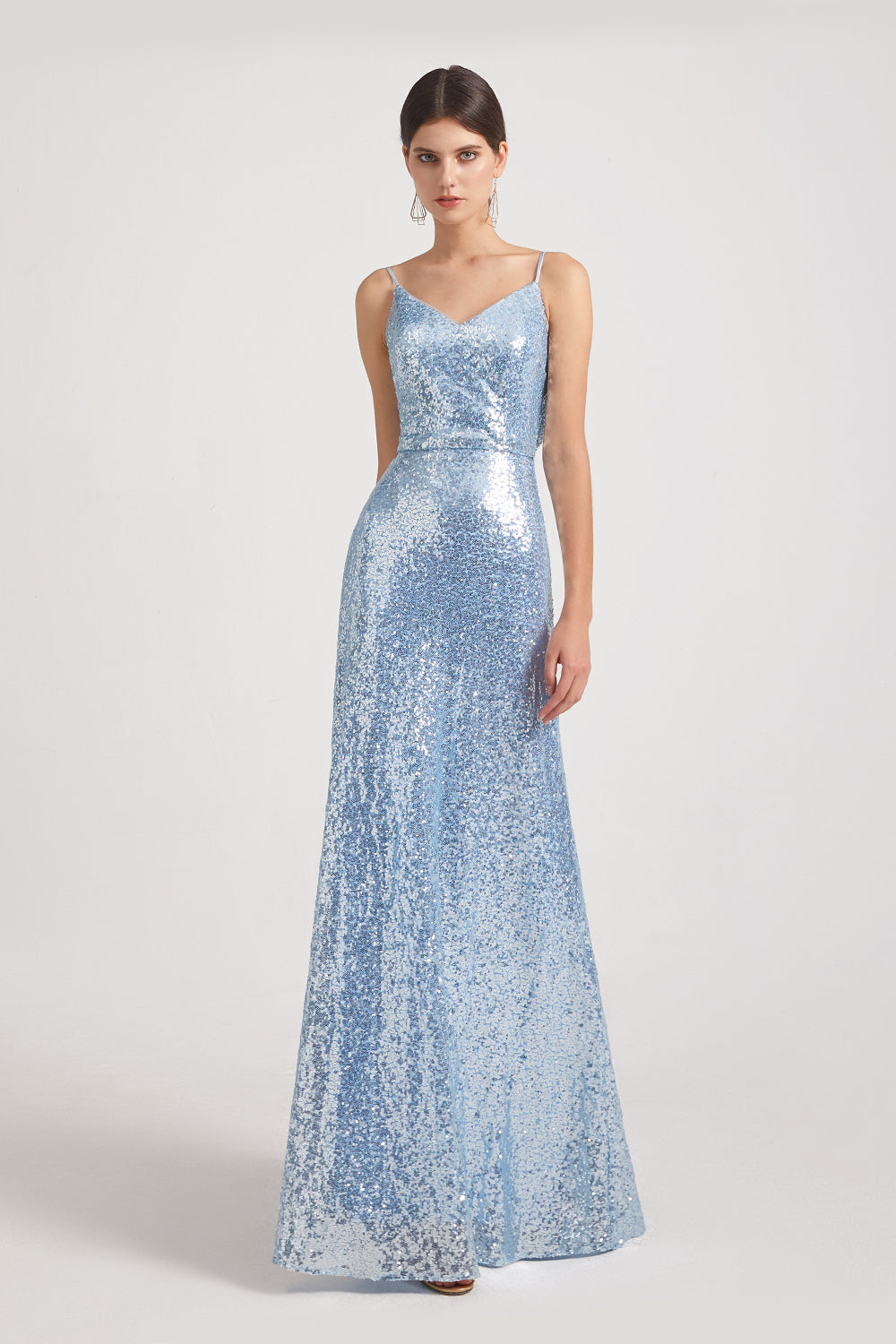blue stunning spaghetti straps bridesmaids dress