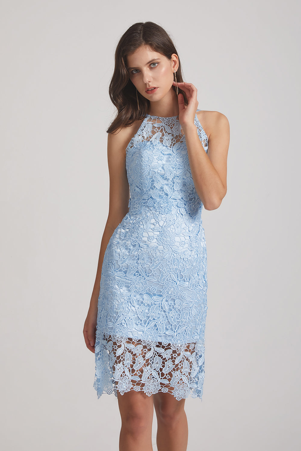 halter lace sleeveless bridesmaid dresses