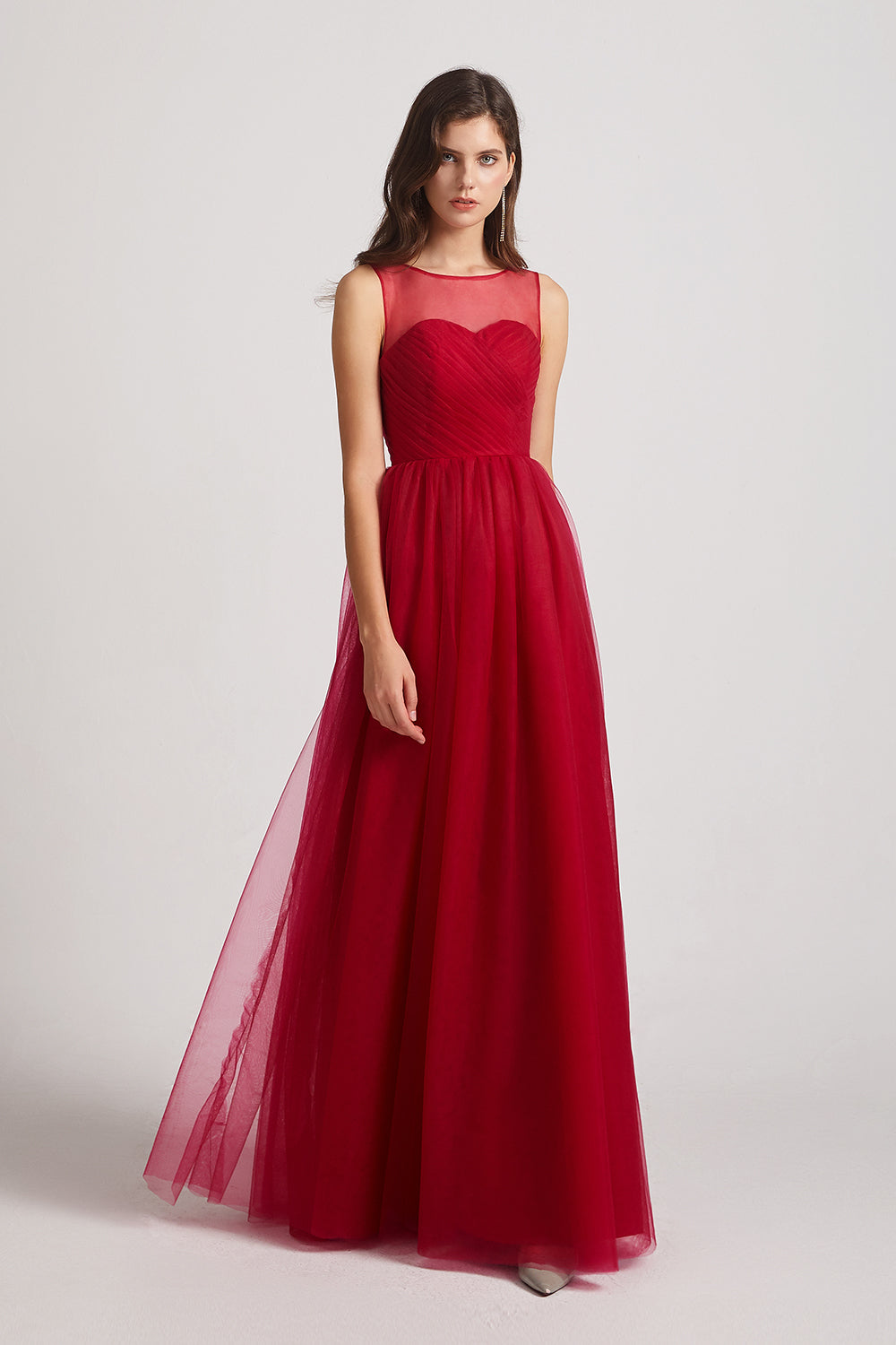 ruched illusion formal gown in red
