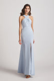 Sheath Cross Neck and Back Bridesmaid Dresses with Thigh Slit (AF0141)