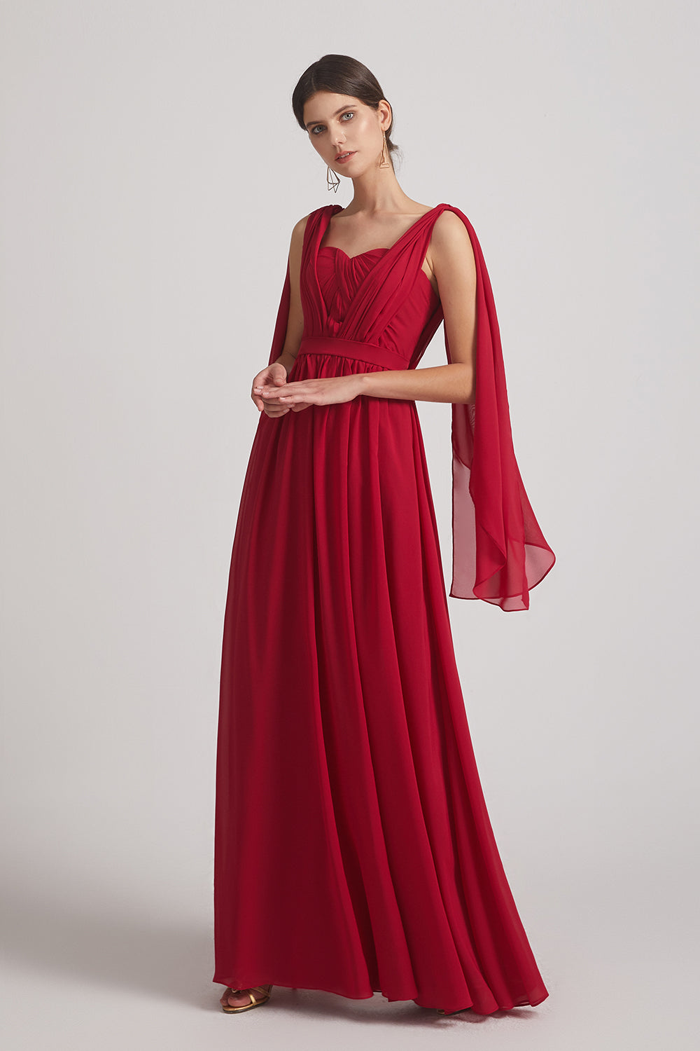 a-line red chiffon dresses for bridesmaid 