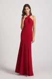 floor length red bridesmaid gown