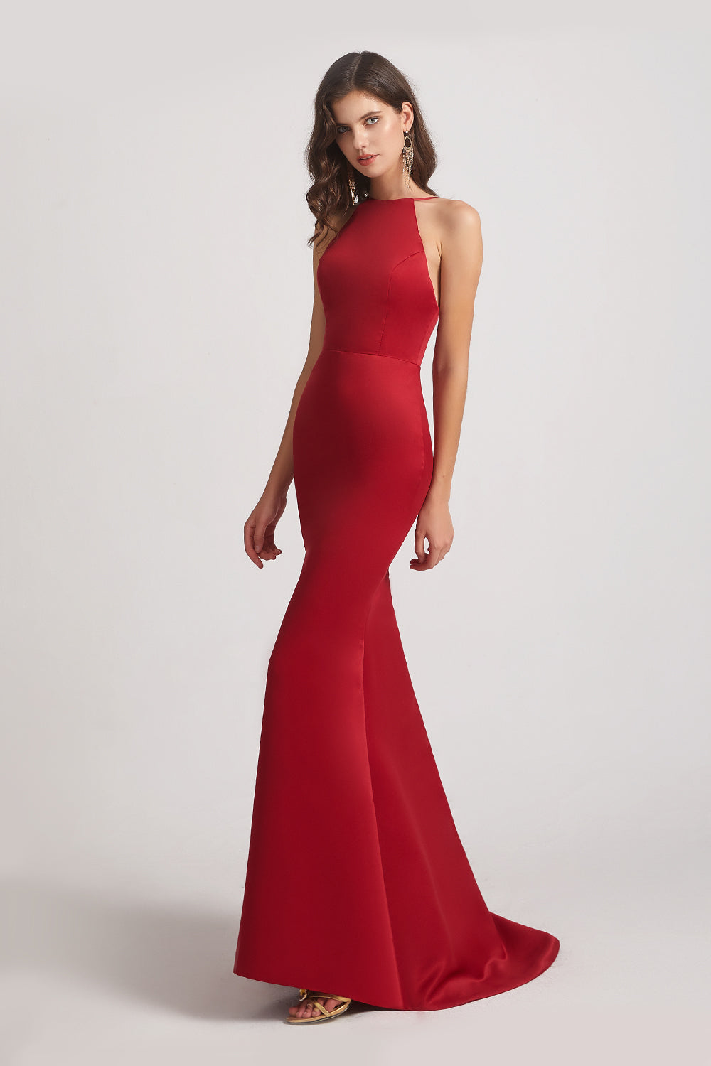 sheath red satin bridesmaids dresses