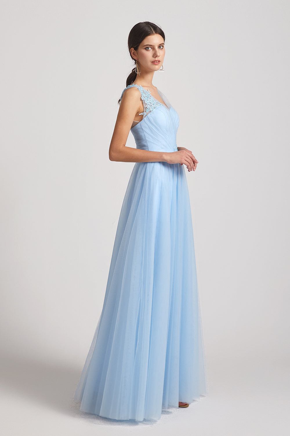 sleeveless ruffles a-line bridesmaid gowns