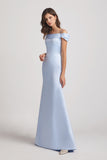 long blue satin maids of honor dresses