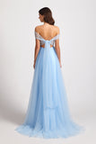 backless a-line tulle bridesmaid gown