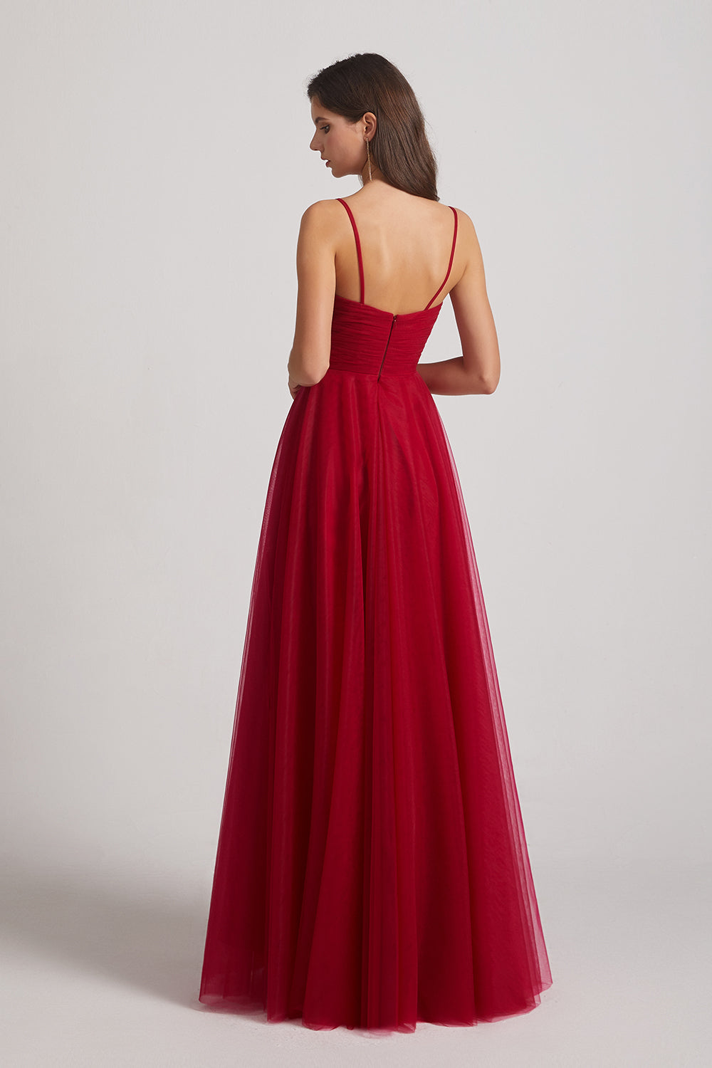 dark red tulle prom dresses