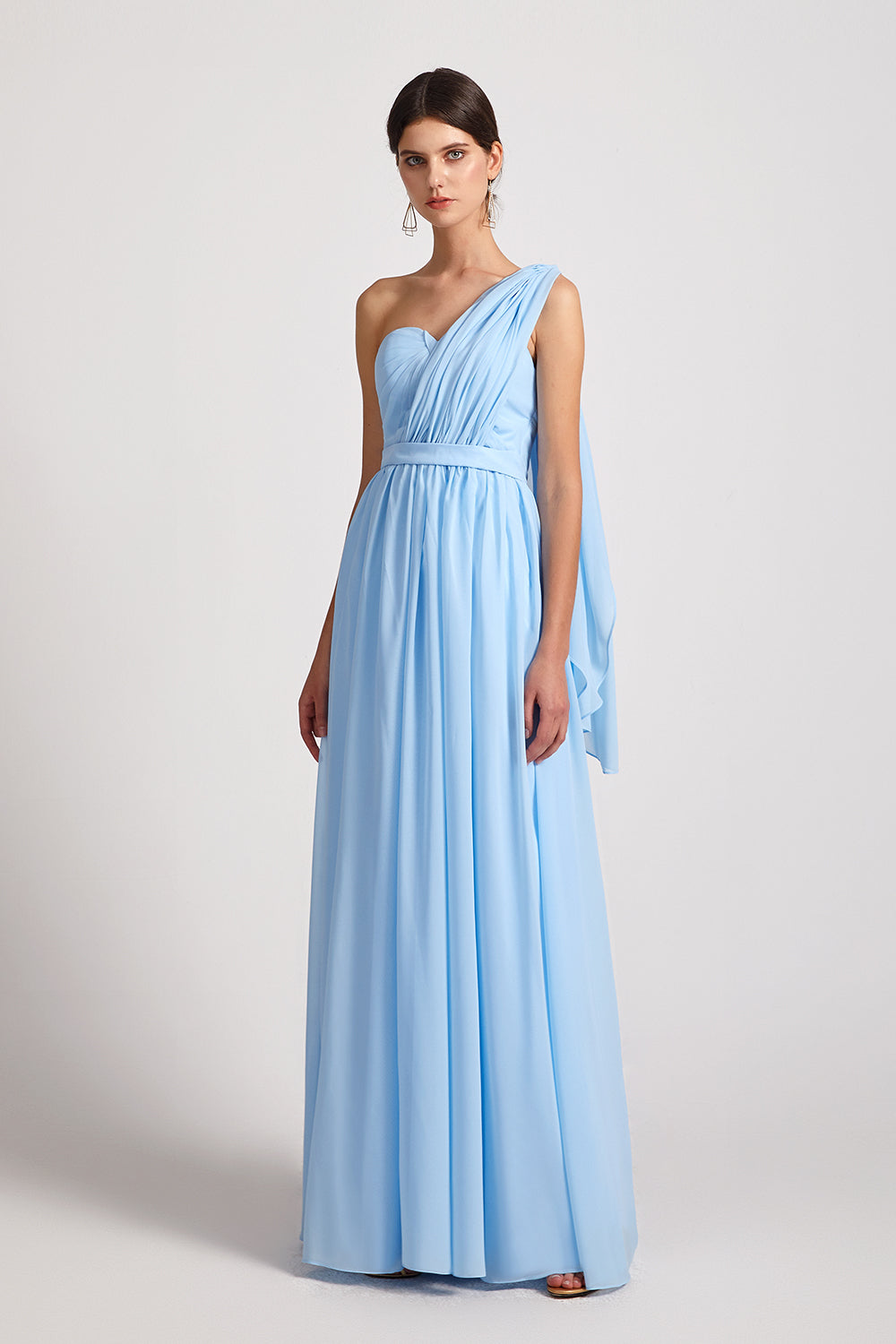 ruched blue long chiffon infinity gowns