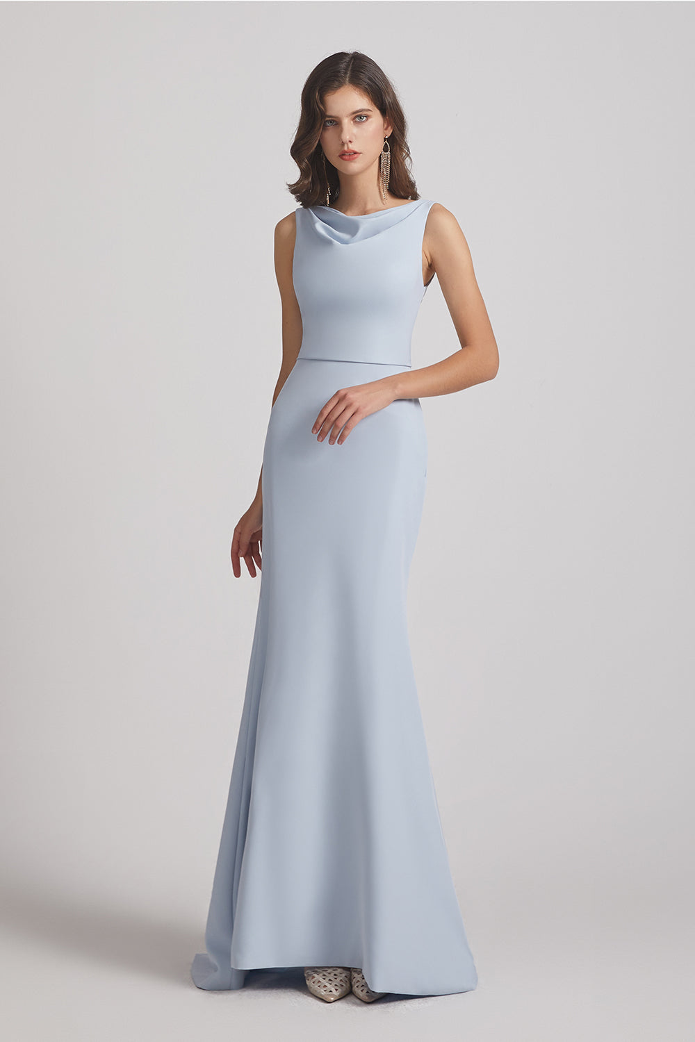 cowl fitted sleeveless bridesmaid gown