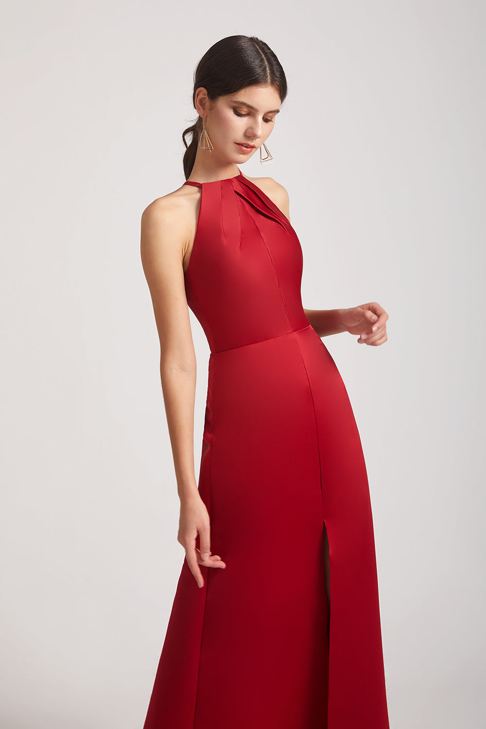 halter sleeveless red  bridesmaids gowns