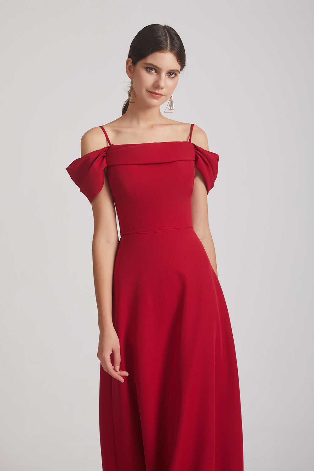 a-line red  long bridesmaid gowns