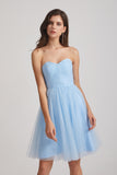 Strapless Sweetheart Blue Short Tulle Bridesmaid Dresses (AF0040)