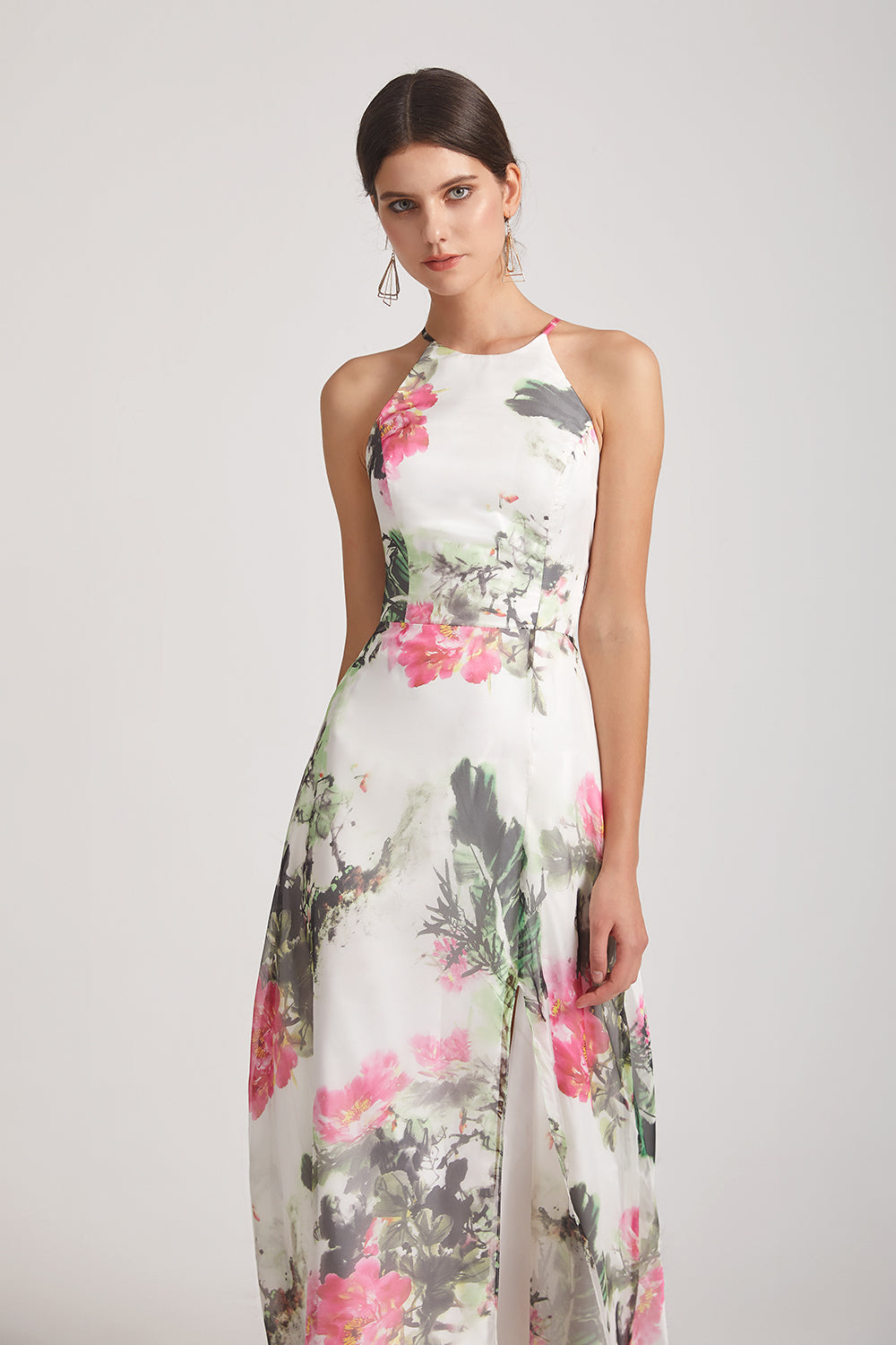 halter a-line floral dresses