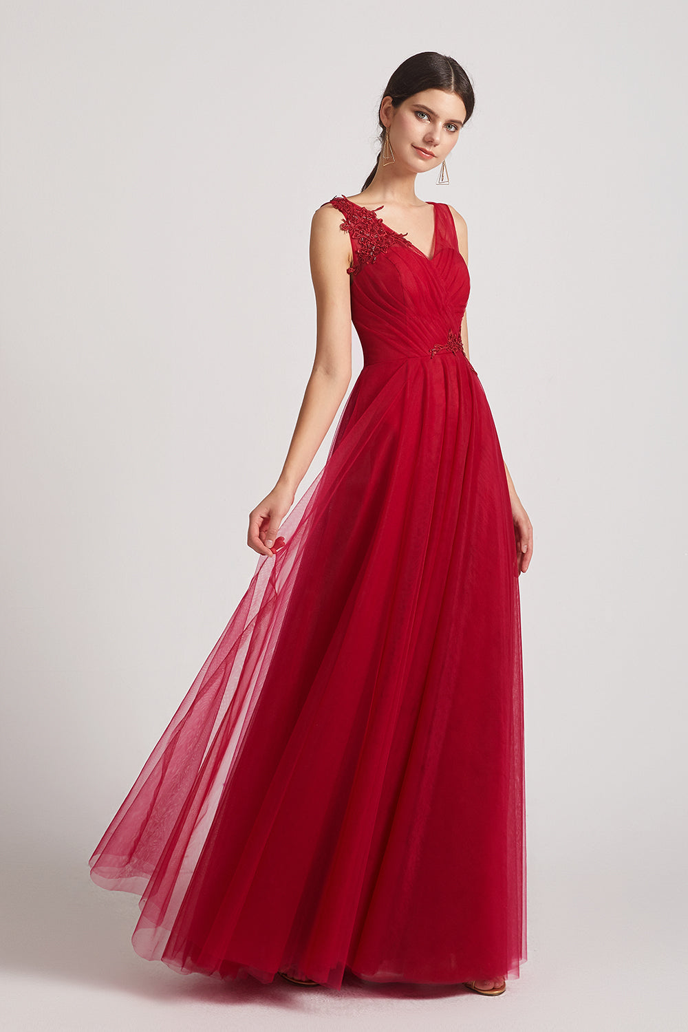 sleeveless a-line tulle bridesmaids gown