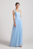 ruched a-line maxi tulle bridesmaids dress