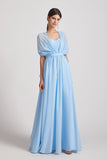 a-line blue chiffon dresses for bridesmaid 