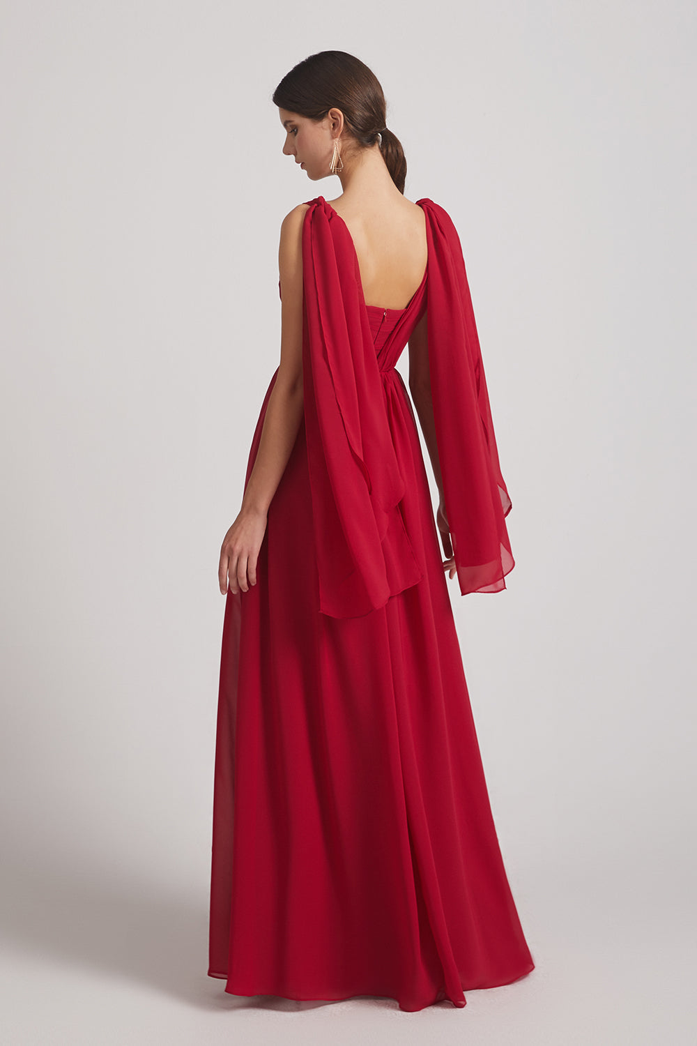 convertible red chiffon ruched bridesmaid dress