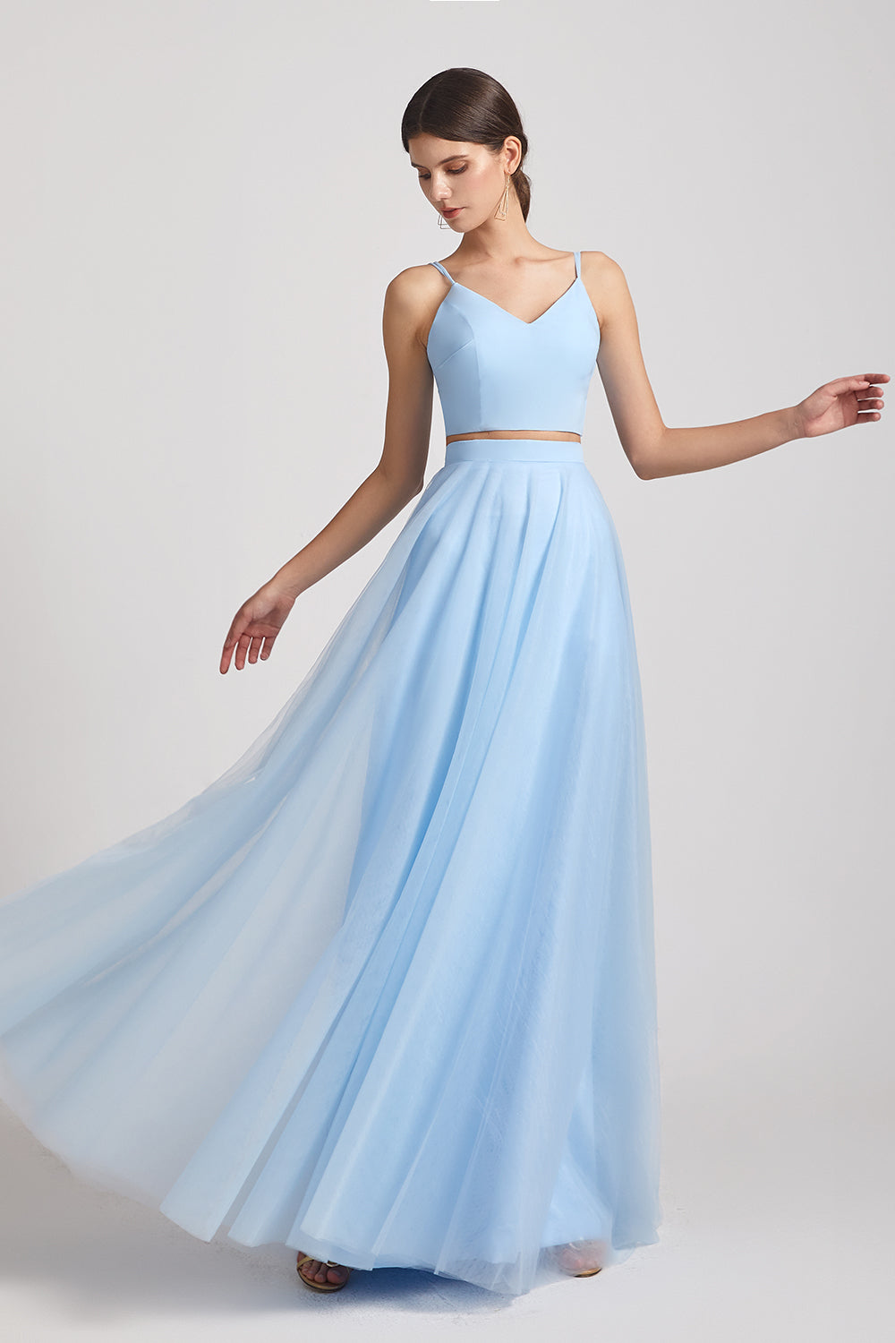 two pieces blue bridesmaid dresses
