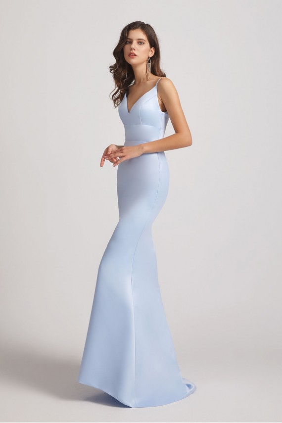 Spaghetti Straps Sheath V-Neck Satin Bridesmaid Dresses