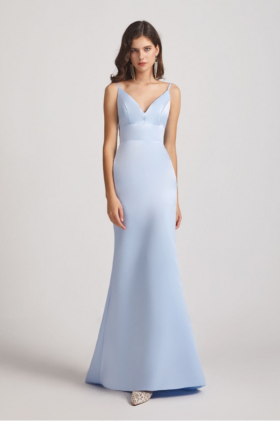 Spaghetti Straps Sheath V-Neck Satin Bridesmaid Dresses