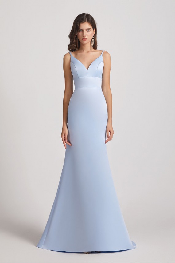 Spaghetti Straps Sheath V-Neck Satin Bridesmaid Dresses