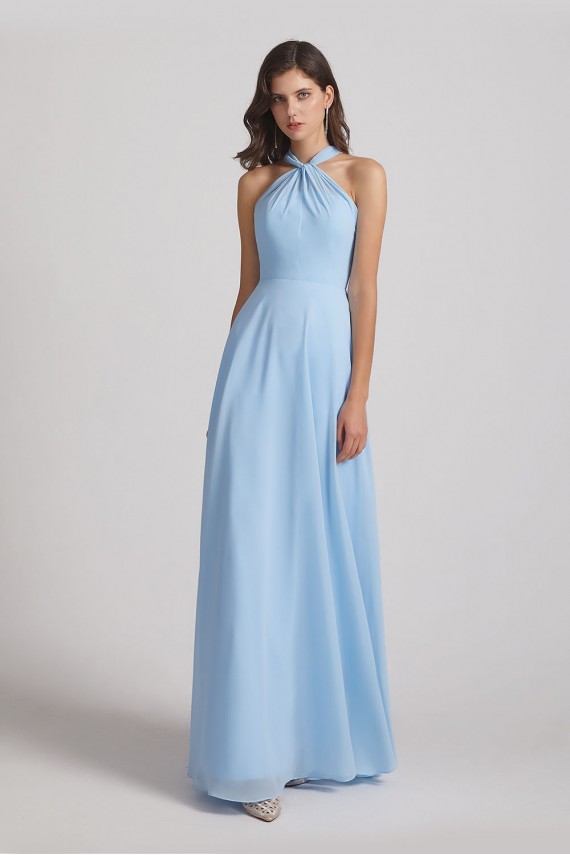 Floor Length Chiffon Bridesmaid Dresses with Criss Cross Neckline