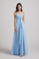 Straps V-Neck Chiffon Bridesmaid Dresses with Waist Knot and Side Slit
