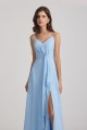 Straps V-Neck Chiffon Bridesmaid Dresses with Waist Knot and Side Slit