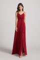 Spaghetti Straps V-Neck Waist-Tie Chiffon Bridesmaid Dresses