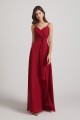Spaghetti Straps V-Neck Waist-Tie Chiffon Bridesmaid Dresses