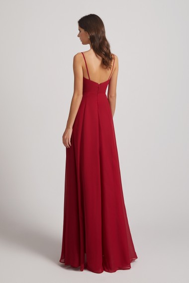 Spaghetti Straps V-Neck Waist-Tie Chiffon Bridesmaid Dresses