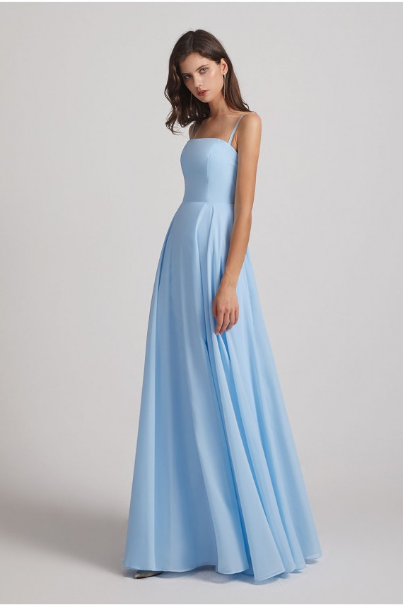 Ruched Spaghetti Straps Blue Chiffon Bridesmaid Dresses