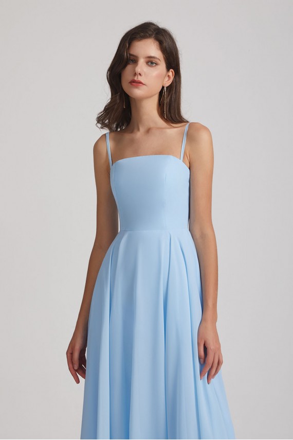 Ruched Spaghetti Straps Blue Chiffon Bridesmaid Dresses
