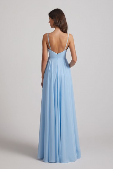Ruched Spaghetti Straps Blue Chiffon Bridesmaid Dresses