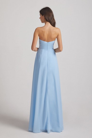 Strapless Chiffon Ruched Split Long Blue Bridesmaid Dresses