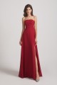 Strapless Chiffon Ruched Slit Long Bridesmaid Dresses