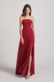 Strapless Chiffon Ruched Slit Long Bridesmaid Dresses
