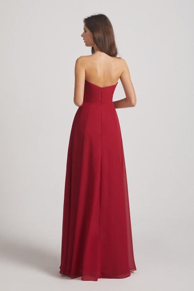 Strapless Chiffon Ruched Slit Long Bridesmaid Dresses