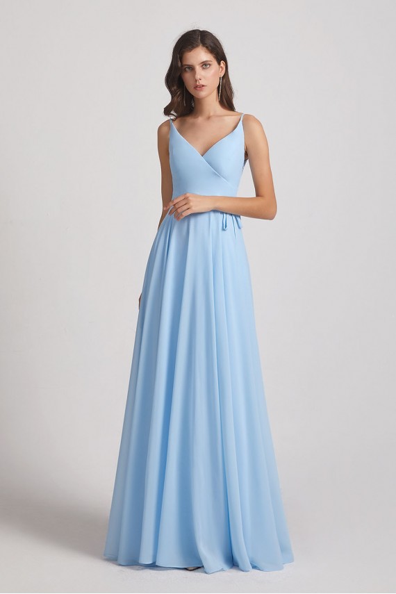 Spaghetti Straps V-Neck Faux Wrap Chiffon Maxi Dresses