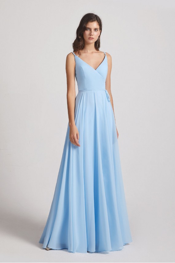 Spaghetti Straps V-Neck Faux Wrap Chiffon Maxi Dresses