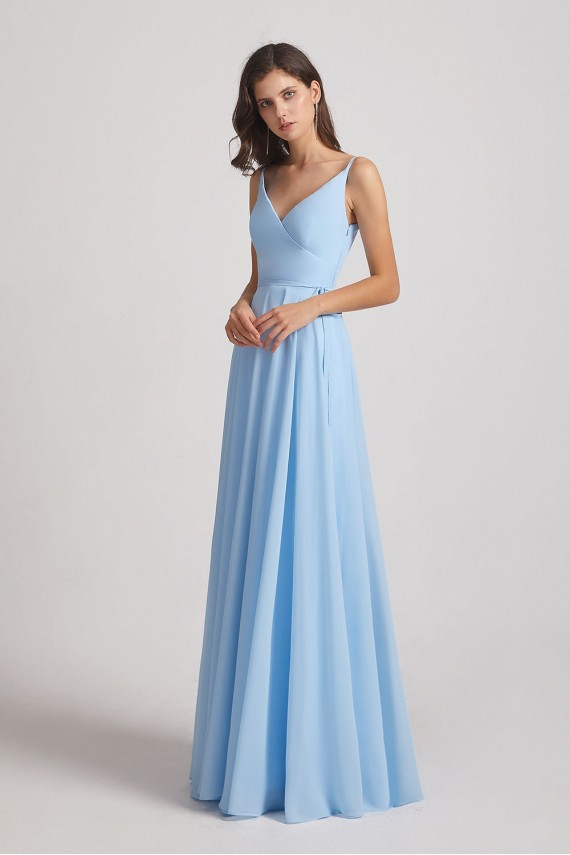 Spaghetti Straps V-Neck Faux Wrap Chiffon Maxi Dresses
