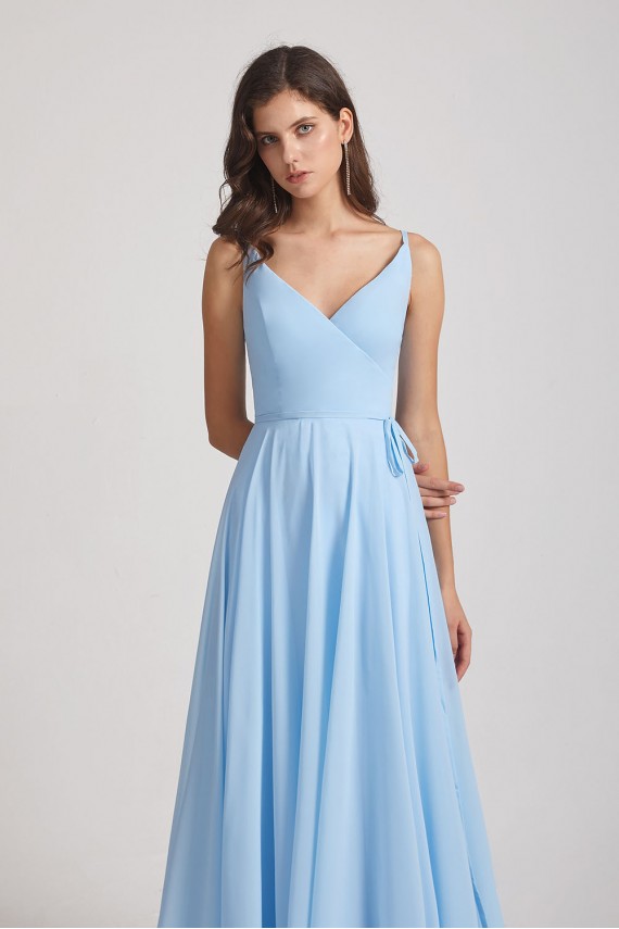 Spaghetti Straps V-Neck Faux Wrap Chiffon Maxi Dresses
