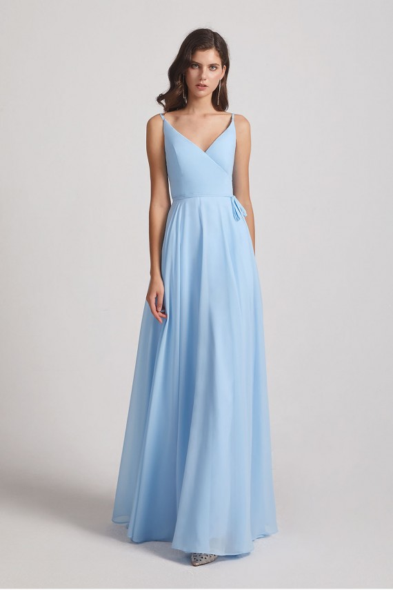 Spaghetti Straps V-Neck Faux Wrap Chiffon Maxi Dresses