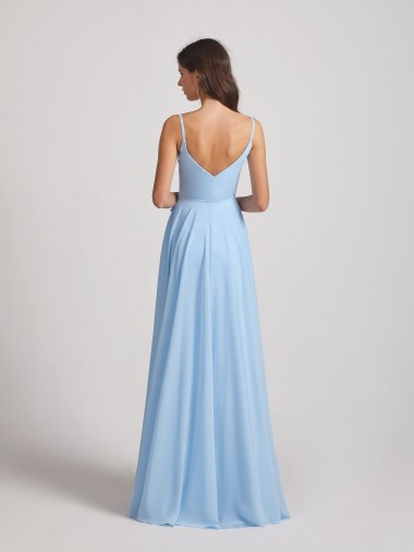 Spaghetti Straps V-Neck Faux Wrap Chiffon Maxi Dresses