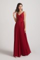 Pleated A-Line Spaghetti Straps V-Neck Chiffon Bridesmaid Dresses